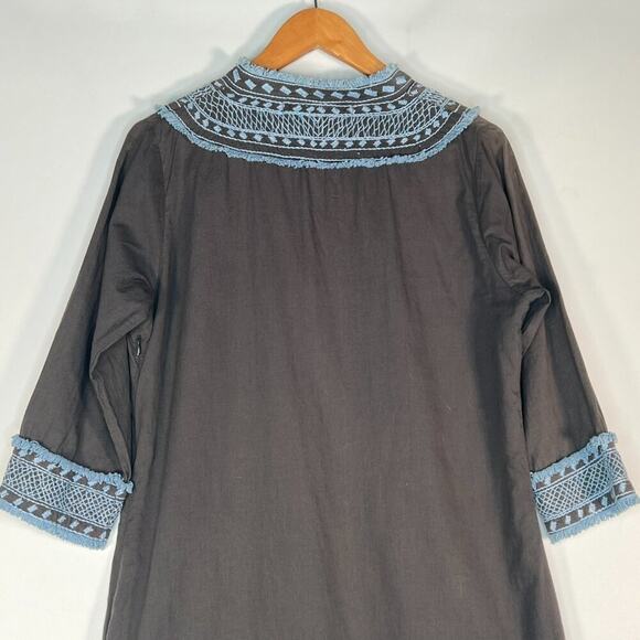 Gretchen Scott Binge Embroidered Tunic Dress Charcoal Grey Blue - Picture 10 of 15